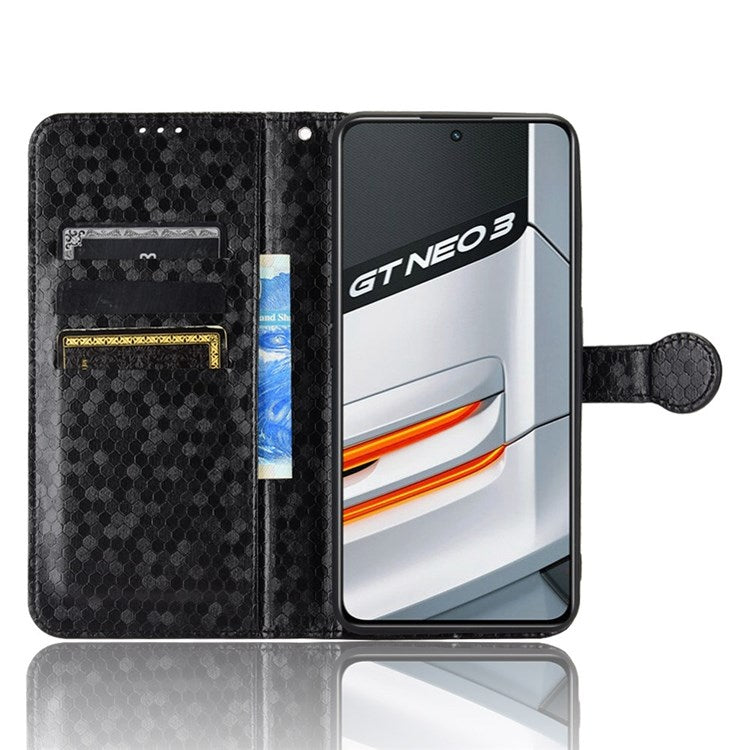 Anti-Drop Case for Realme GT Neo3 PU Leather Wallet Phone Case Dot Pattern Imprinted Scratch-Proof Folio Flip Cover with Strap - Black