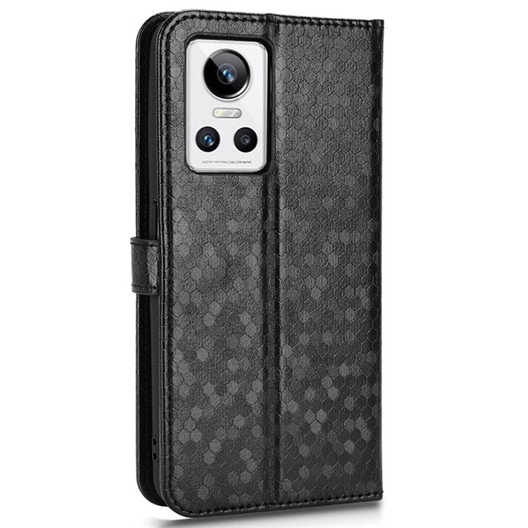 Anti-Drop Case for Realme GT Neo3 PU Leather Wallet Phone Case Dot Pattern Imprinted Scratch-Proof Folio Flip Cover with Strap - Black