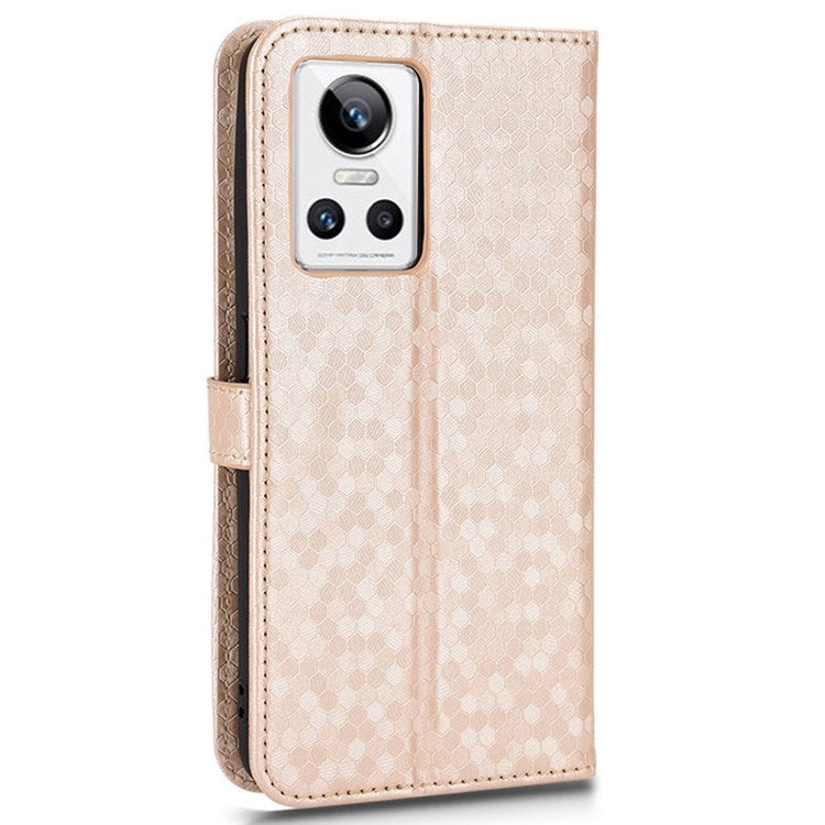 Anti-Drop Case for Realme GT Neo3 PU Leather Wallet Phone Case Dot Pattern Imprinted Scratch-Proof Folio Flip Cover with Strap - Rose Gold