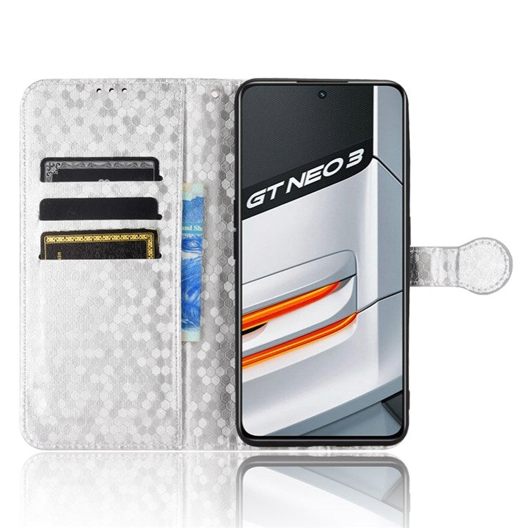 Anti-Drop Case for Realme GT Neo3 PU Leather Wallet Phone Case Dot Pattern Imprinted Scratch-Proof Folio Flip Cover with Strap - Silver