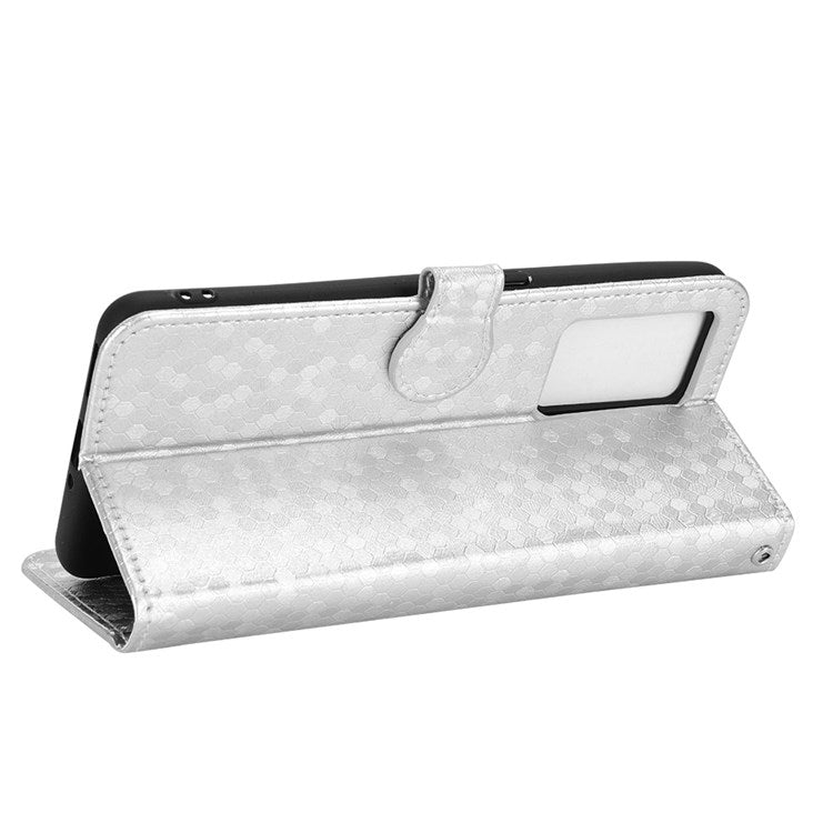 Anti-Drop Case for Realme GT Neo3 PU Leather Wallet Phone Case Dot Pattern Imprinted Scratch-Proof Folio Flip Cover with Strap - Silver