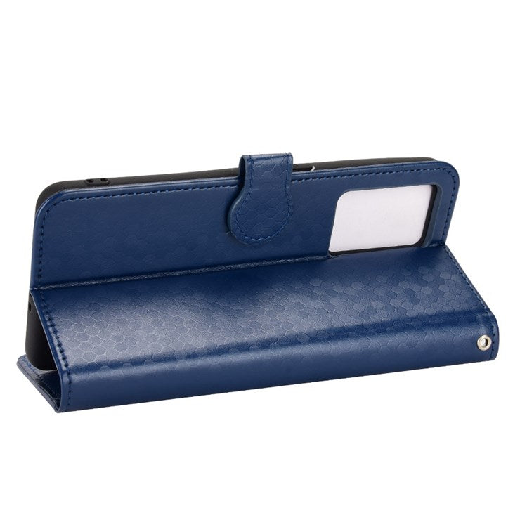 Anti-Drop Case for Realme GT Neo3 PU Leather Wallet Phone Case Dot Pattern Imprinted Scratch-Proof Folio Flip Cover with Strap - Dark Blue