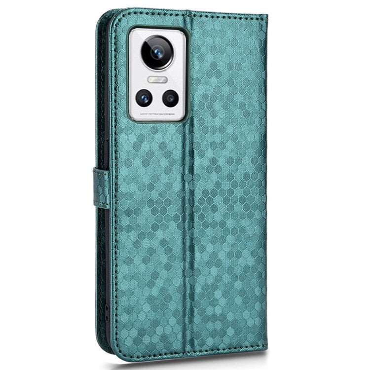 Anti-Drop Case for Realme GT Neo3 PU Leather Wallet Phone Case Dot Pattern Imprinted Scratch-Proof Folio Flip Cover with Strap - Green