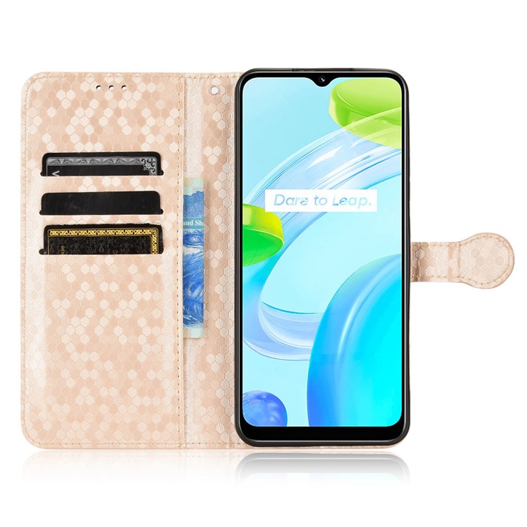 Anti-Scratch Wallet Phone Case for Realme C30 4G Dot Pattern Imprinted PU Leather Protective Folio Flip Cover with Strap - Rose Gold