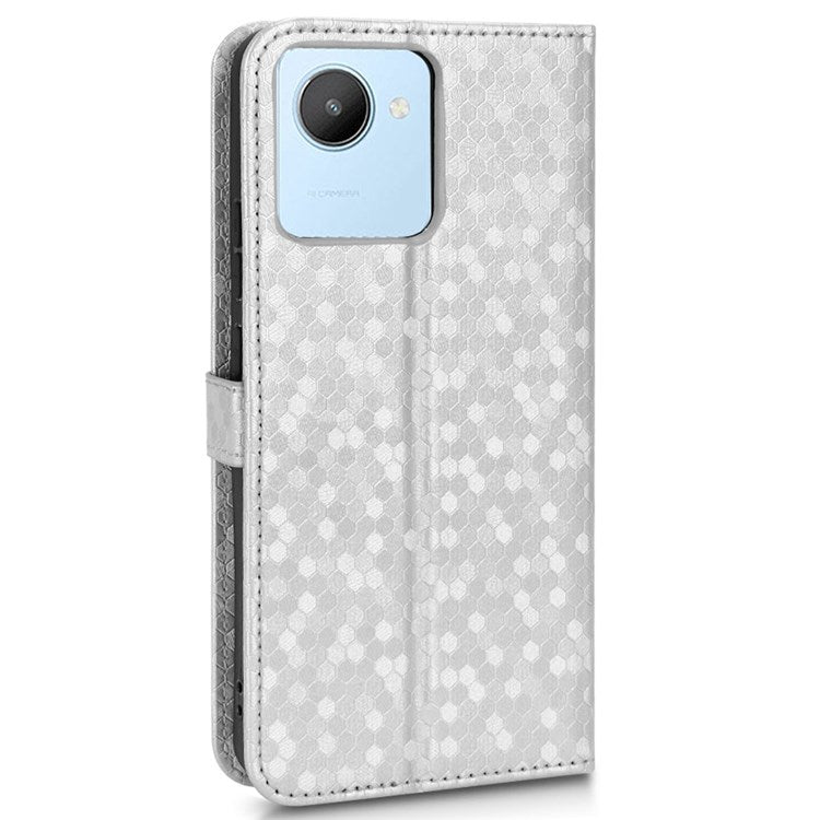 Anti-Scratch Wallet Phone Case for Realme C30 4G Dot Pattern Imprinted PU Leather Protective Folio Flip Cover with Strap - Silver