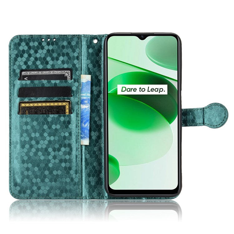 Protective Case for Realme C35 Dot Pattern Imprinted PU Leather Folio Flip Cover Wallet Phone Case with Strap - Green