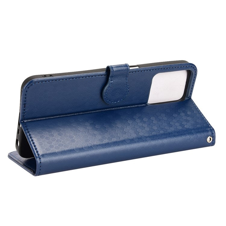 Protective Case for Realme C35 Dot Pattern Imprinted PU Leather Folio Flip Cover Wallet Phone Case with Strap - Dark Blue