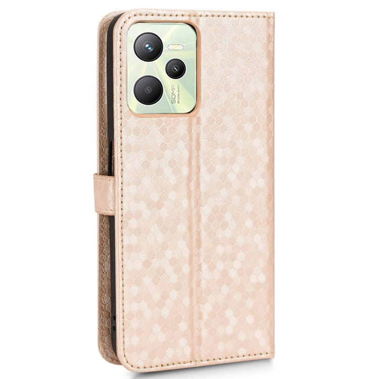 Protective Case for Realme C35 Dot Pattern Imprinted PU Leather Folio Flip Cover Wallet Phone Case with Strap - Rose Gold