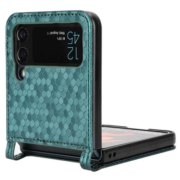 For Samsung Galaxy Z Flip3 5G Imprinted Dot Pattern PU Leather Phone Case Card Slot Design Flip Cell Phone Cover - Green