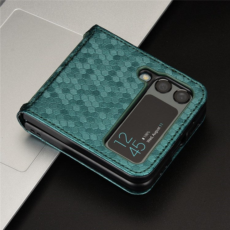 For Samsung Galaxy Z Flip3 5G Imprinted Dot Pattern PU Leather Phone Case Card Slot Design Flip Cell Phone Cover - Green