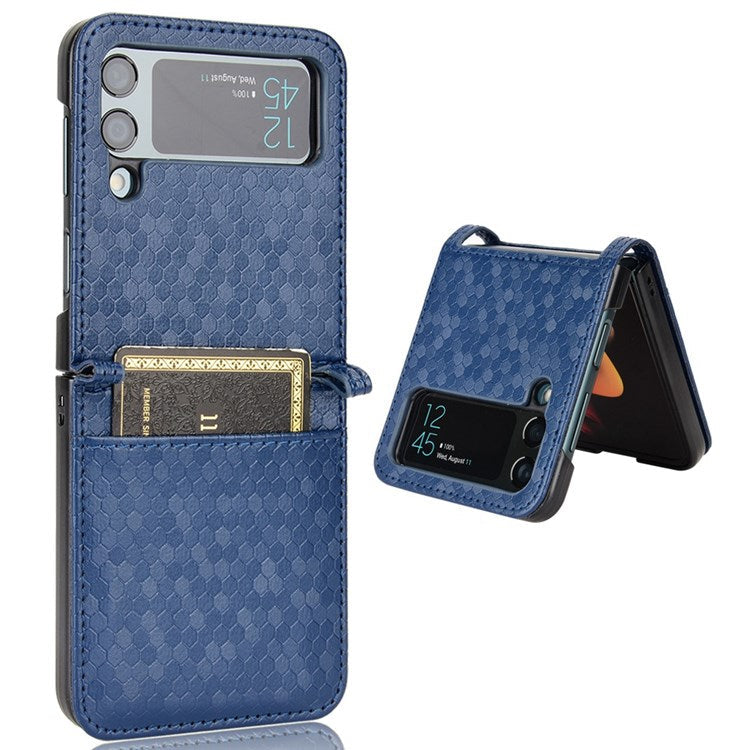 For Samsung Galaxy Z Flip3 5G Imprinted Dot Pattern PU Leather Phone Case Card Slot Design Flip Cell Phone Cover - Dark Blue
