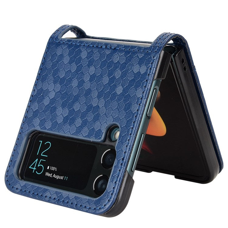 For Samsung Galaxy Z Flip3 5G Imprinted Dot Pattern PU Leather Phone Case Card Slot Design Flip Cell Phone Cover - Dark Blue