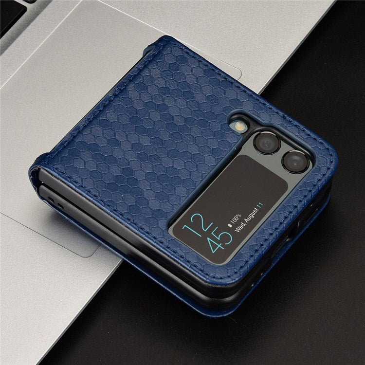 For Samsung Galaxy Z Flip3 5G Imprinted Dot Pattern PU Leather Phone Case Card Slot Design Flip Cell Phone Cover - Dark Blue