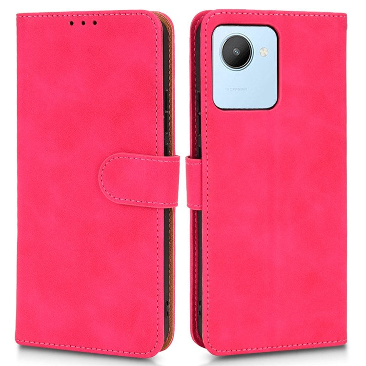 For Realme C30 4G PU Leather Folio Flip Protective Case Skin-Touch Feeling Stand Wallet Phone Cover - Red