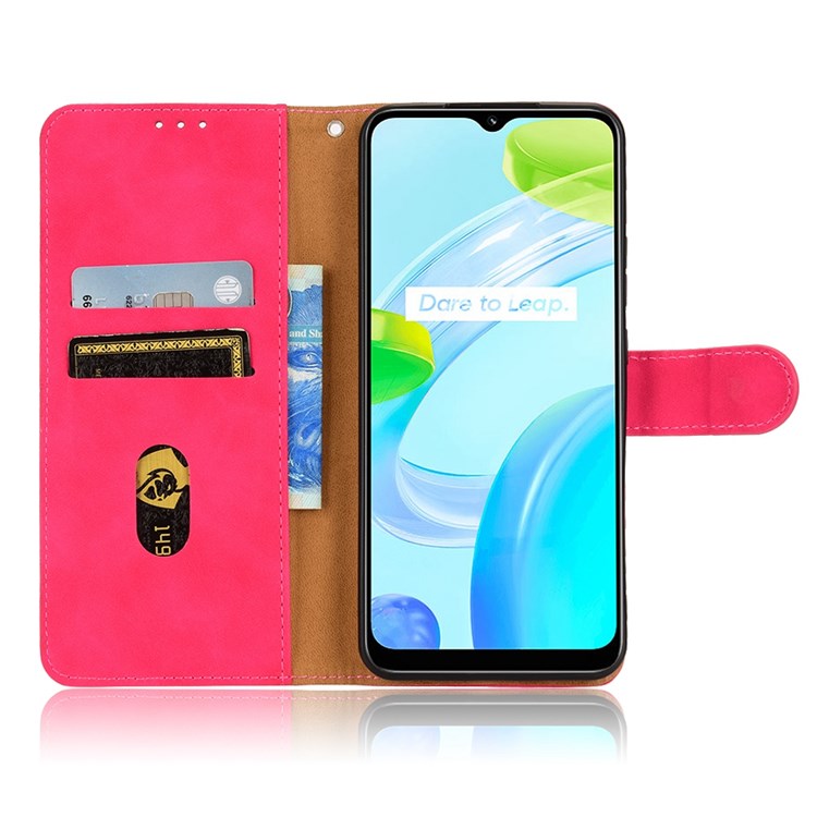 For Realme C30 4G PU Leather Folio Flip Protective Case Skin-Touch Feeling Stand Wallet Phone Cover - Red