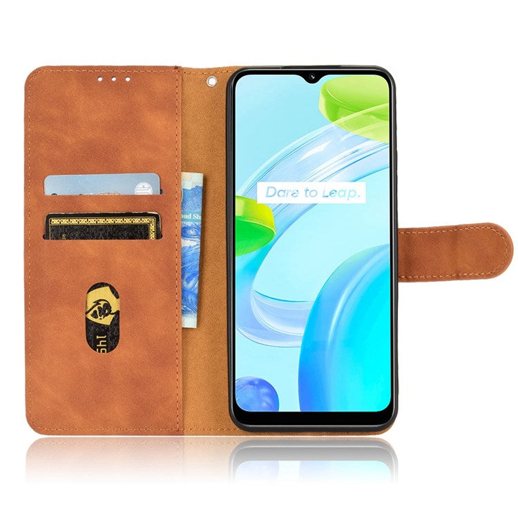 For Realme C30 4G PU Leather Folio Flip Protective Case Skin-Touch Feeling Stand Wallet Phone Cover - Brown