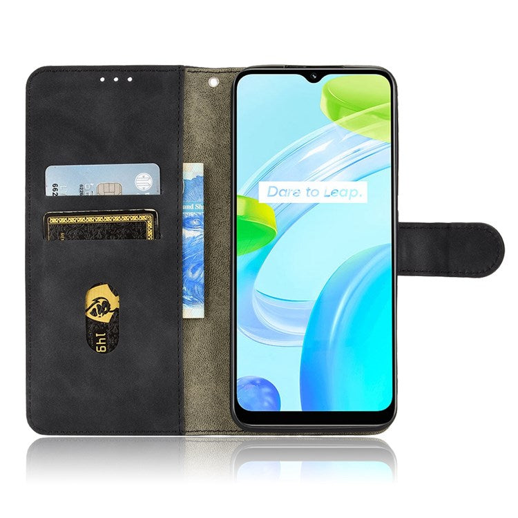 For Realme C30 4G PU Leather Folio Flip Protective Case Skin-Touch Feeling Stand Wallet Phone Cover - Black