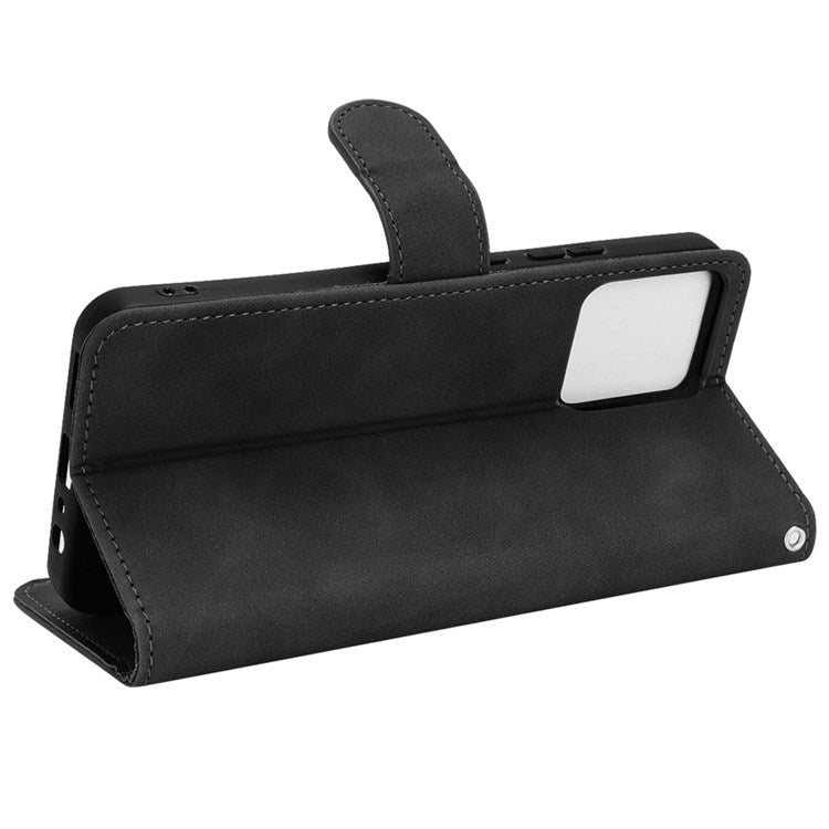 For Realme C30 4G PU Leather Folio Flip Protective Case Skin-Touch Feeling Stand Wallet Phone Cover - Black