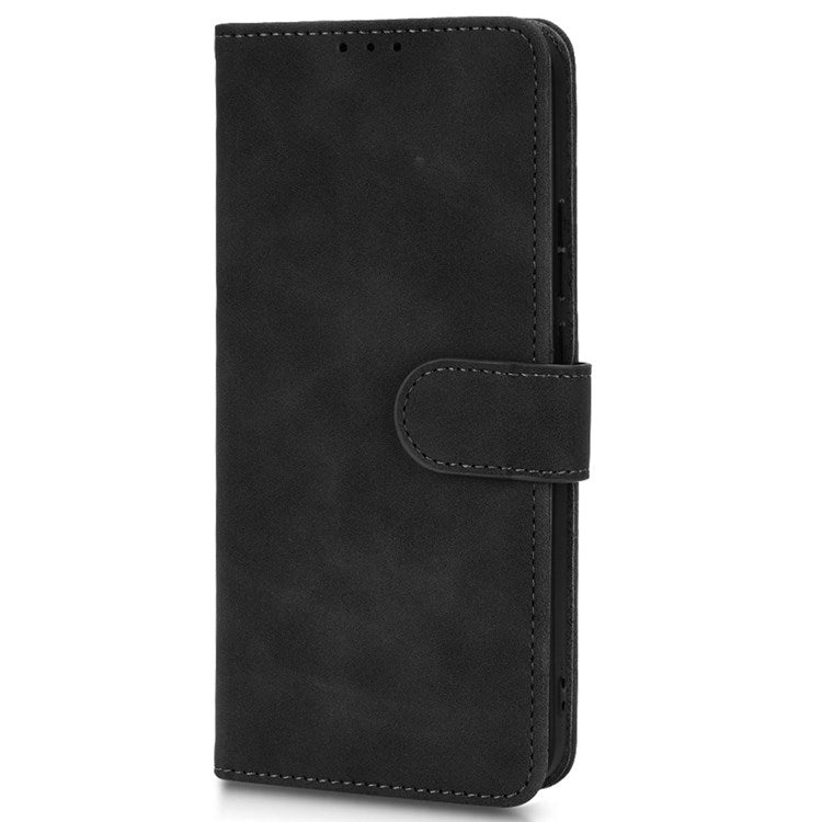 For Realme C30 4G PU Leather Folio Flip Protective Case Skin-Touch Feeling Stand Wallet Phone Cover - Black