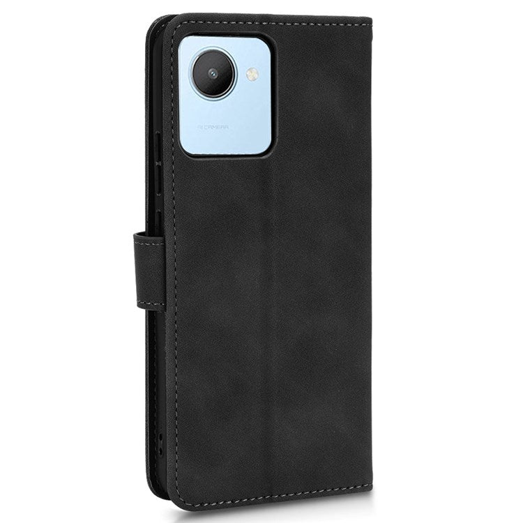 For Realme C30 4G PU Leather Folio Flip Protective Case Skin-Touch Feeling Stand Wallet Phone Cover - Black