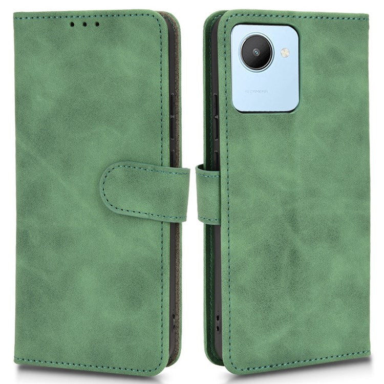 For Realme C30 4G PU Leather Folio Flip Protective Case Skin-Touch Feeling Stand Wallet Phone Cover - Green