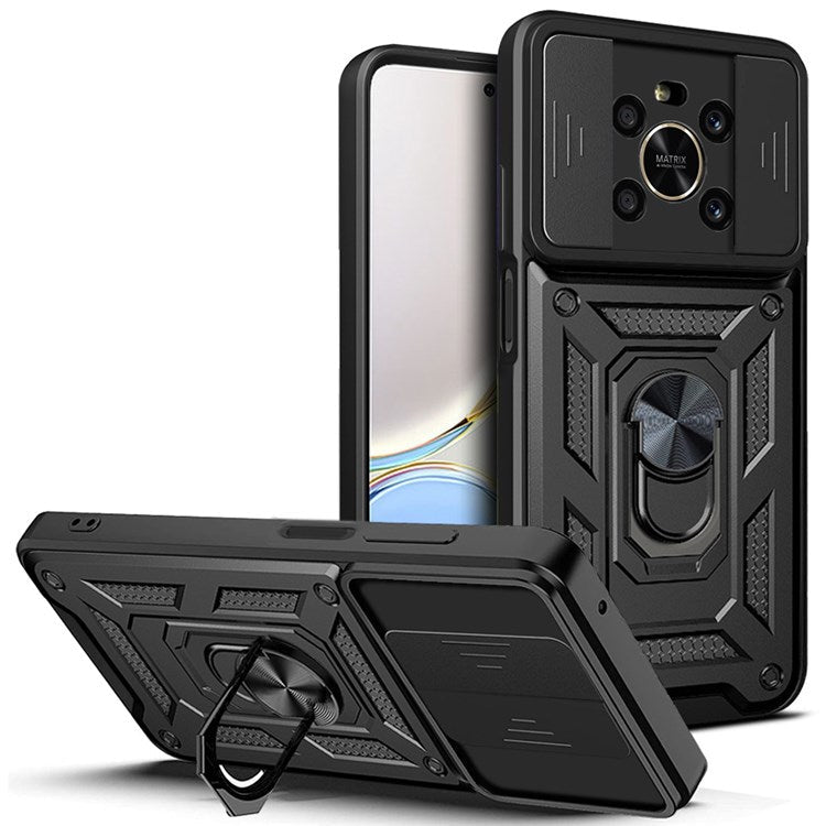 For Honor X9 4G / 5G Impact Resistant Cell Phone Shell Kickstand PC + TPU Hybrid Cover Slide Camera Protection Phone Case - Black