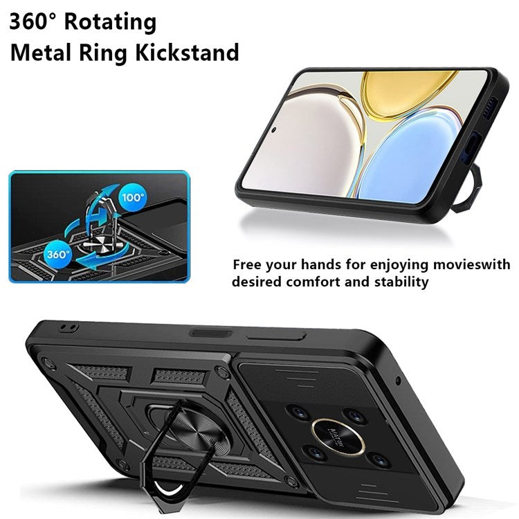 For Honor X9 4G / 5G Impact Resistant Cell Phone Shell Kickstand PC + TPU Hybrid Cover Slide Camera Protection Phone Case - Black