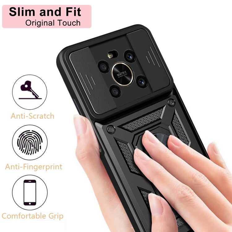 For Honor X9 4G / 5G Impact Resistant Cell Phone Shell Kickstand PC + TPU Hybrid Cover Slide Camera Protection Phone Case - Black