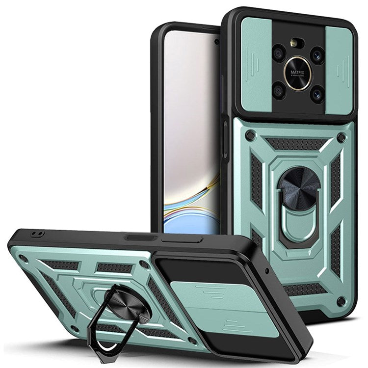 For Honor X9 4G / 5G Impact Resistant Cell Phone Shell Kickstand PC + TPU Hybrid Cover Slide Camera Protection Phone Case - Green
