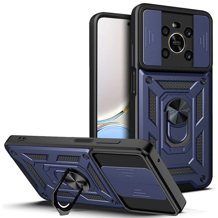For Honor X9 4G / 5G Impact Resistant Cell Phone Shell Kickstand PC + TPU Hybrid Cover Slide Camera Protection Phone Case - Blue