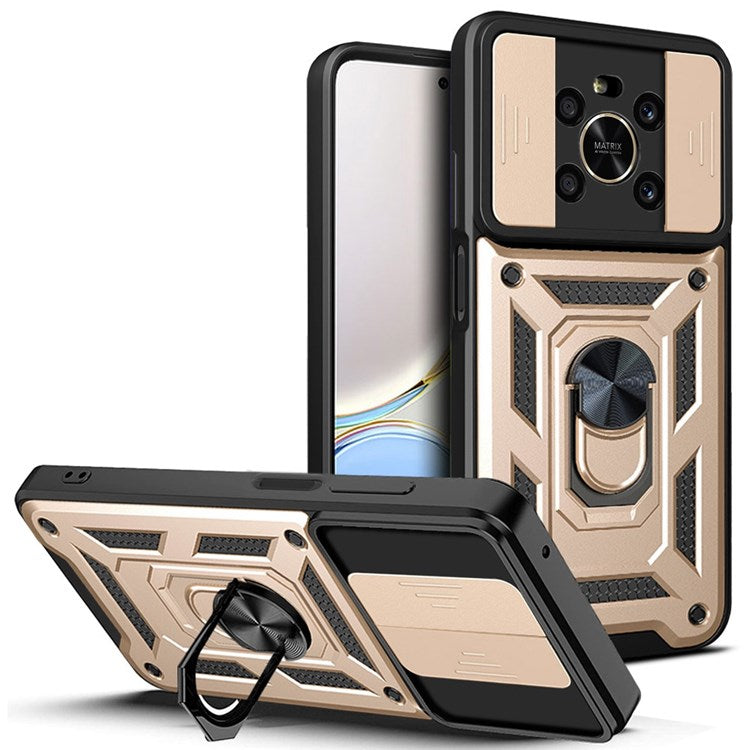 For Honor X9 4G / 5G Impact Resistant Cell Phone Shell Kickstand PC + TPU Hybrid Cover Slide Camera Protection Phone Case - Gold