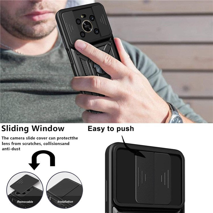 For Honor X9 4G / 5G Impact Resistant Cell Phone Shell Kickstand PC + TPU Hybrid Cover Slide Camera Protection Phone Case - Gold