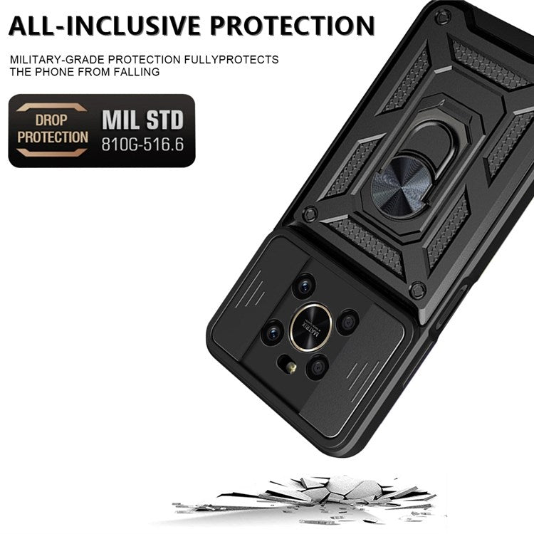 For Honor X9 4G / 5G Impact Resistant Cell Phone Shell Kickstand PC + TPU Hybrid Cover Slide Camera Protection Phone Case - Red