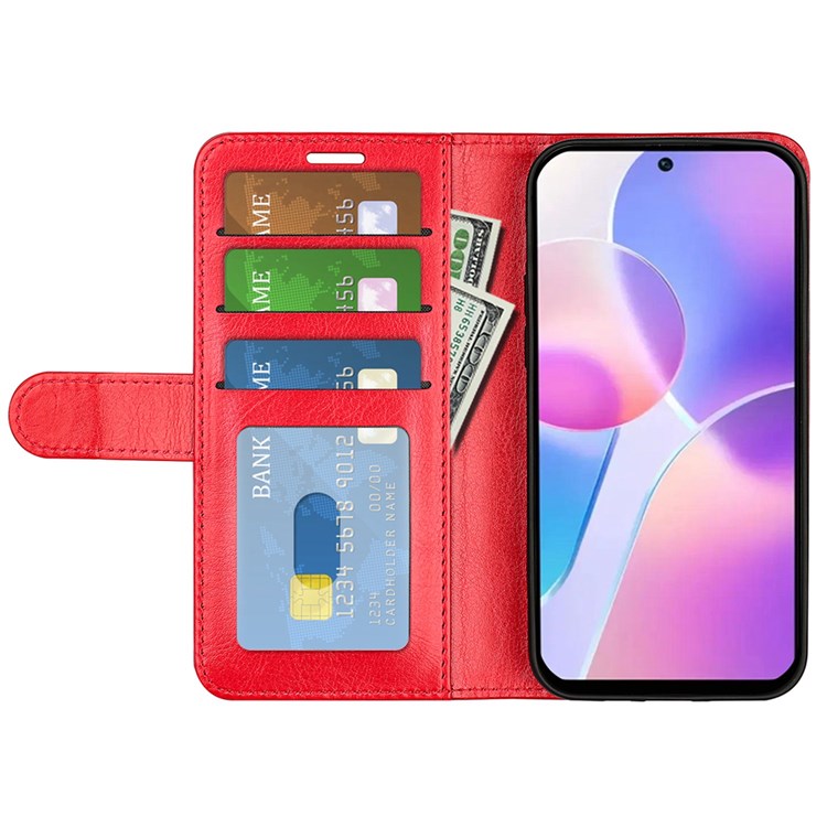 For Honor X40i 5G Shockproof Crazy Horse Texture Folio Flip Phone Case PU Leather Wallet Stand Protective Cover - Red