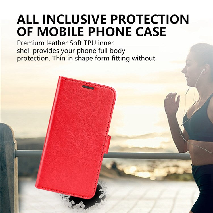 For Honor X40i 5G Shockproof Crazy Horse Texture Folio Flip Phone Case PU Leather Wallet Stand Protective Cover - Red