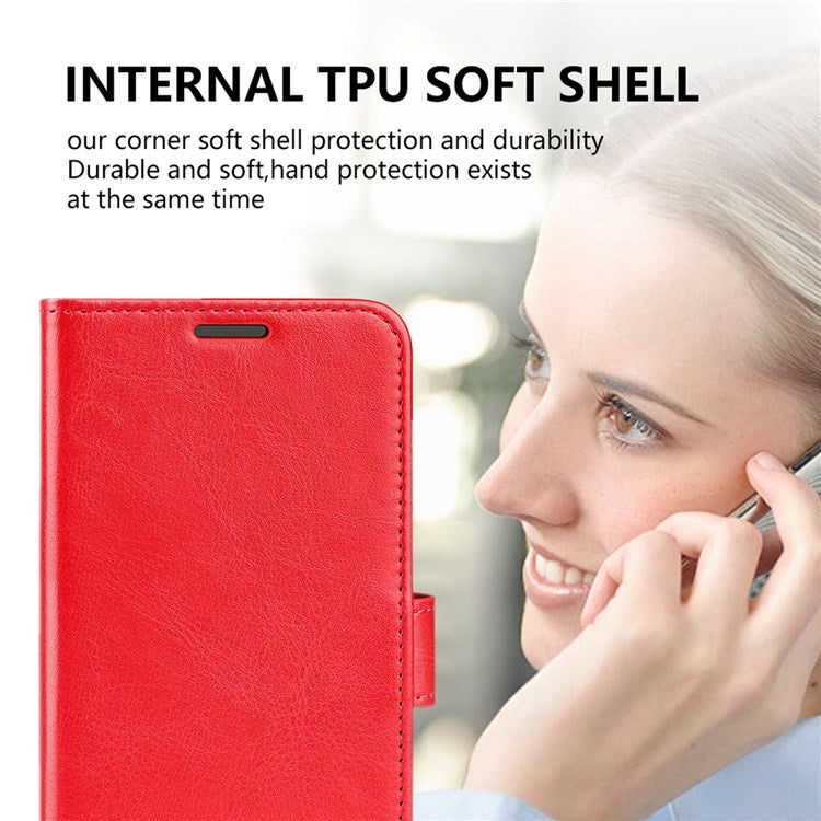 For Honor X40i 5G Shockproof Crazy Horse Texture Folio Flip Phone Case PU Leather Wallet Stand Protective Cover - Red