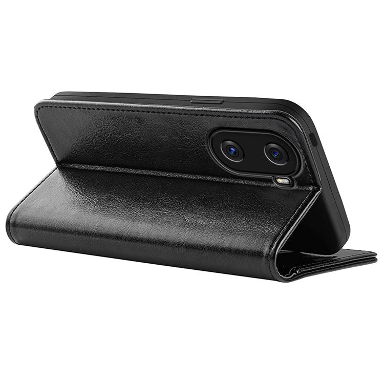 For Honor X40i 5G Shockproof Crazy Horse Texture Folio Flip Phone Case PU Leather Wallet Stand Protective Cover - Black