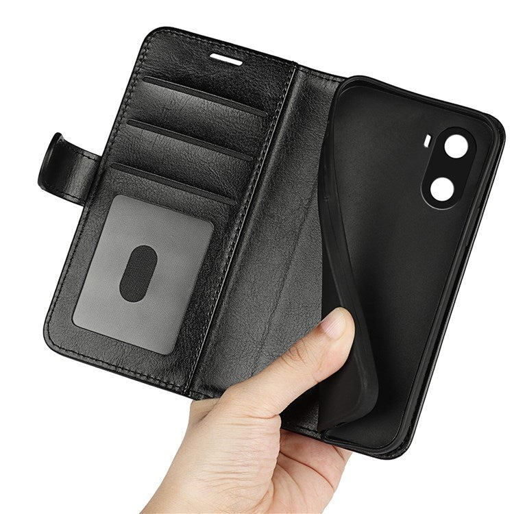 For Honor X40i 5G Shockproof Crazy Horse Texture Folio Flip Phone Case PU Leather Wallet Stand Protective Cover - Black