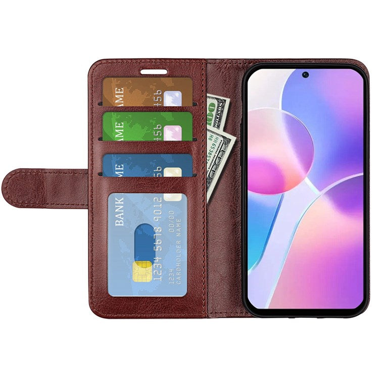 For Honor X40i 5G Shockproof Crazy Horse Texture Folio Flip Phone Case PU Leather Wallet Stand Protective Cover - Brown