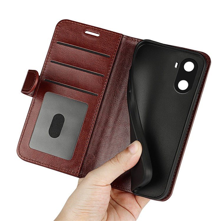 For Honor X40i 5G Shockproof Crazy Horse Texture Folio Flip Phone Case PU Leather Wallet Stand Protective Cover - Brown