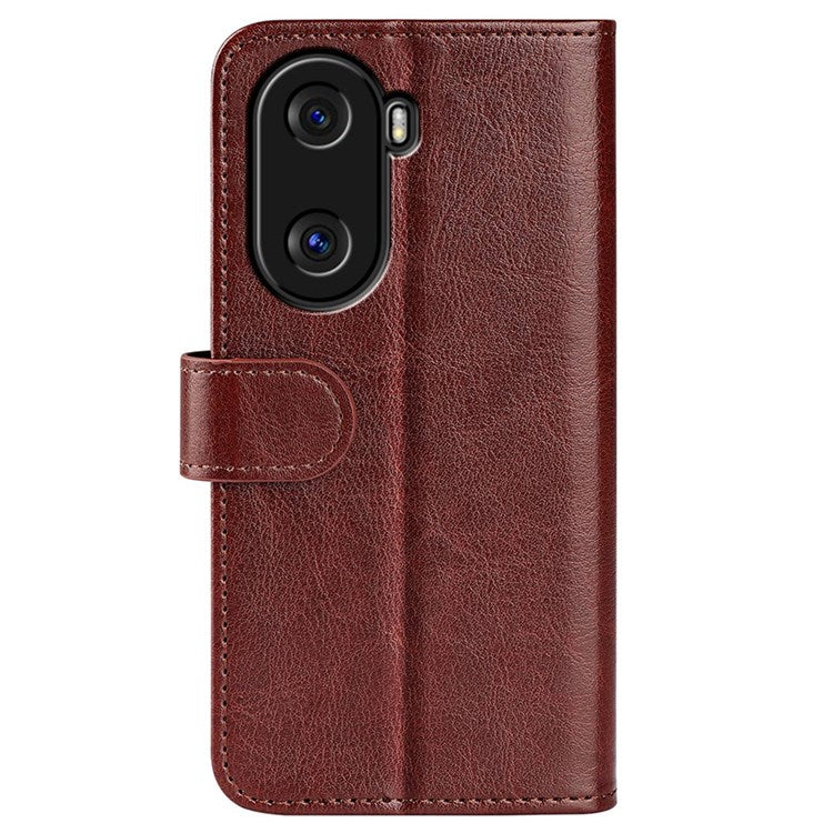 For Honor X40i 5G Shockproof Crazy Horse Texture Folio Flip Phone Case PU Leather Wallet Stand Protective Cover - Brown