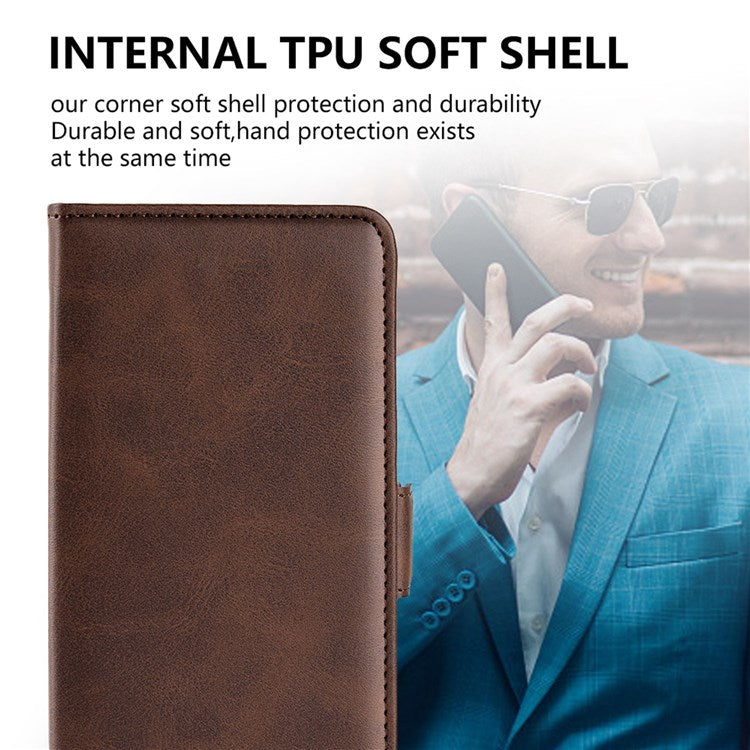 For Honor X40i 5G Shockproof Double Magnetic Clasp Phone Cover Anti-drop Textured PU Leather TPU Case with Wallet Stand - Brown