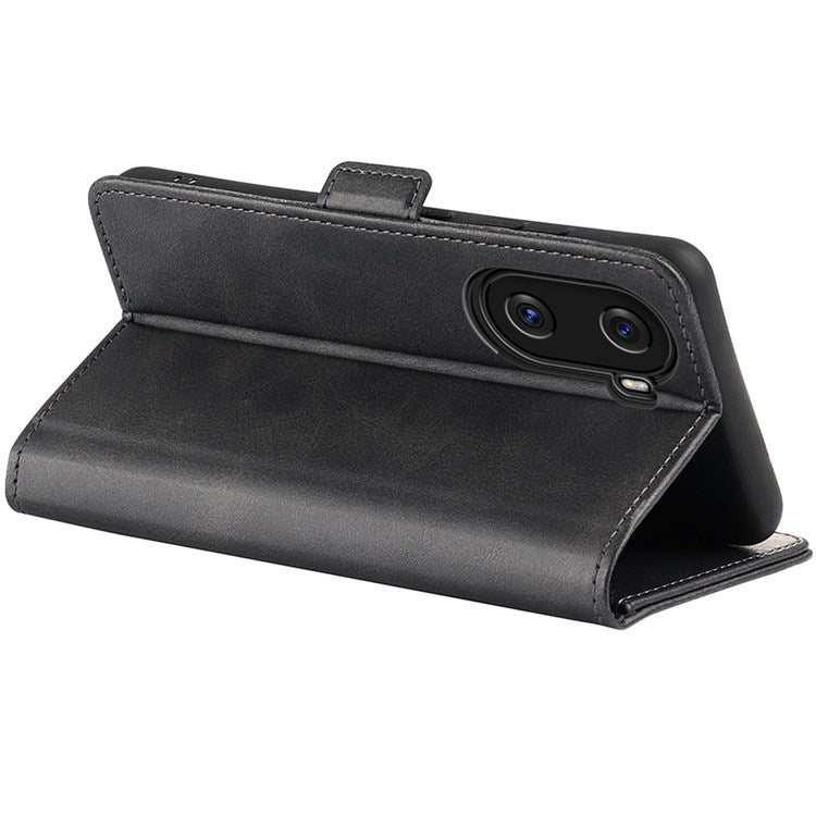 For Honor X40i 5G Shockproof Double Magnetic Clasp Phone Cover Anti-drop Textured PU Leather TPU Case with Wallet Stand - Black