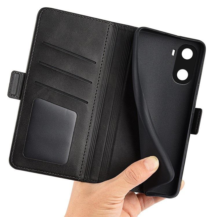 For Honor X40i 5G Shockproof Double Magnetic Clasp Phone Cover Anti-drop Textured PU Leather TPU Case with Wallet Stand - Black