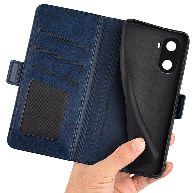 For Honor X40i 5G Shockproof Double Magnetic Clasp Phone Cover Anti-drop Textured PU Leather TPU Case with Wallet Stand - Blue