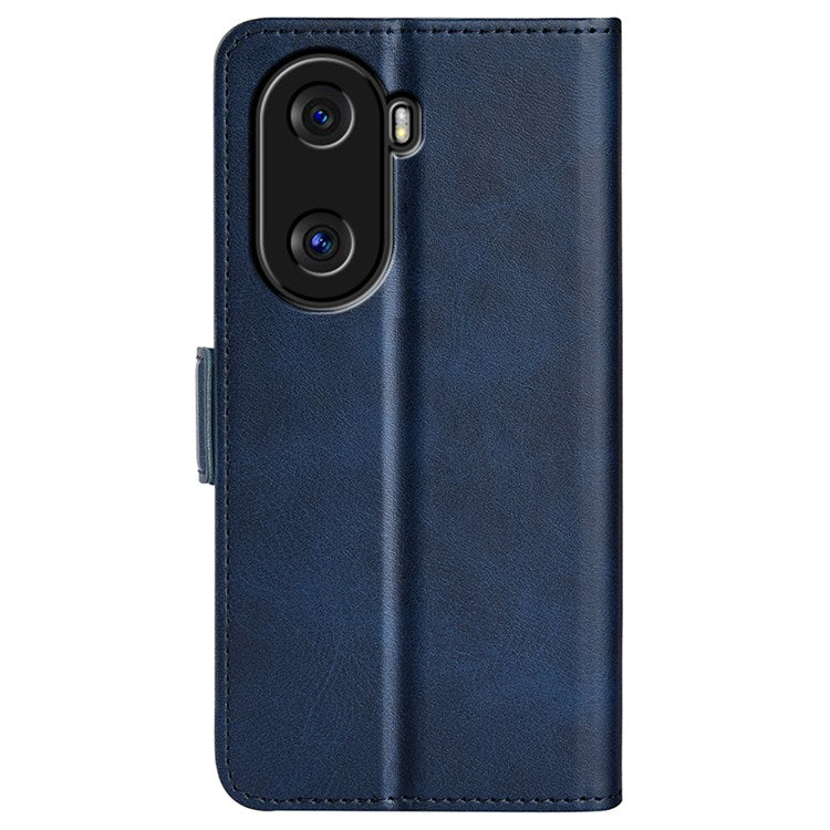 For Honor X40i 5G Shockproof Double Magnetic Clasp Phone Cover Anti-drop Textured PU Leather TPU Case with Wallet Stand - Blue