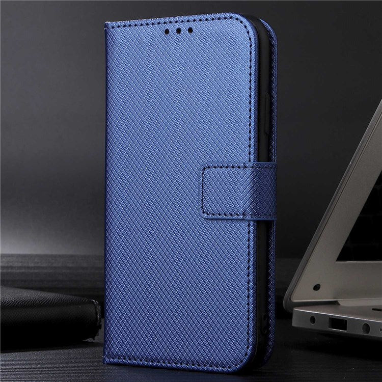 For TECNO Camon 19 4G Phone Flip Wallet Case Overall Coverage Diamond Texture PU Leather Cover Stand Card Holder with Wrist Strap - Blue