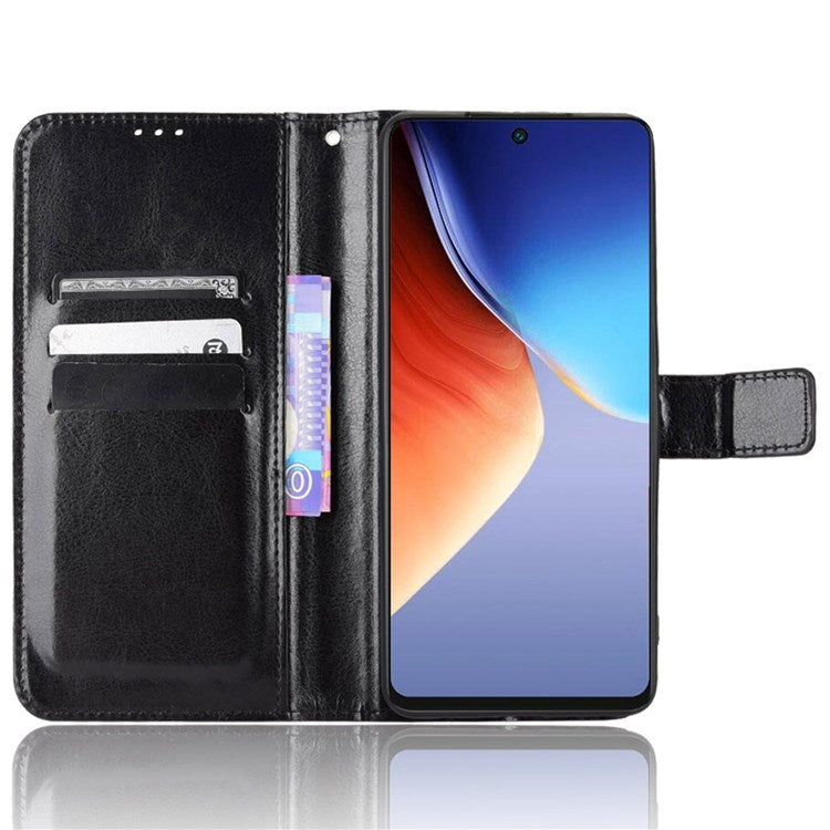 For TECNO Camon 19 4G Shockproof Cell Phone Wallet Case Crazy Horse Texture PU Leather+TPU Stand Cover Protective Shell - Black