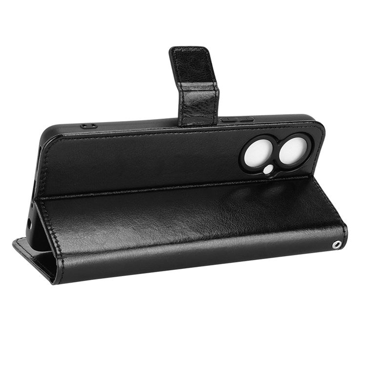 For TECNO Camon 19 4G Shockproof Cell Phone Wallet Case Crazy Horse Texture PU Leather+TPU Stand Cover Protective Shell - Black