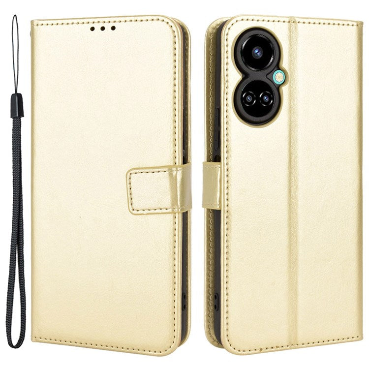 For TECNO Camon 19 4G Shockproof Cell Phone Wallet Case Crazy Horse Texture PU Leather+TPU Stand Cover Protective Shell - Gold